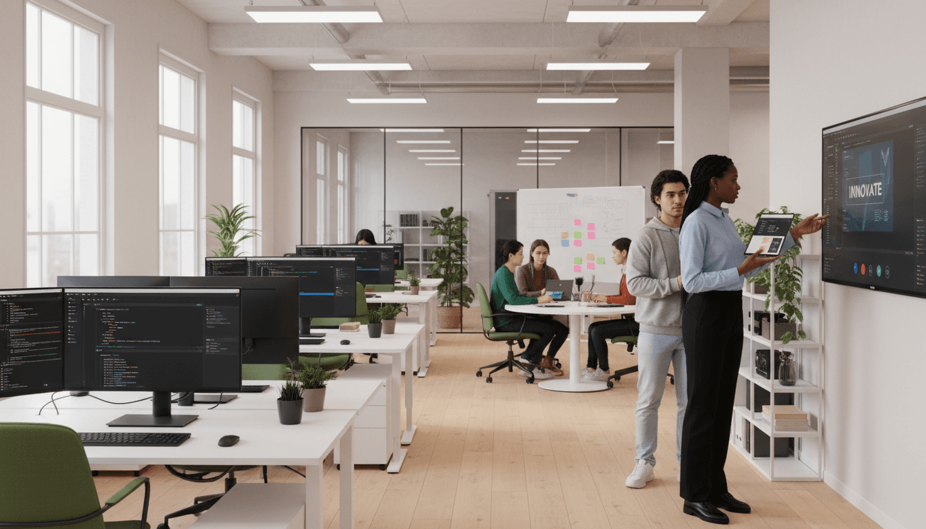 Forge team working on AI infrastructure development in modern office